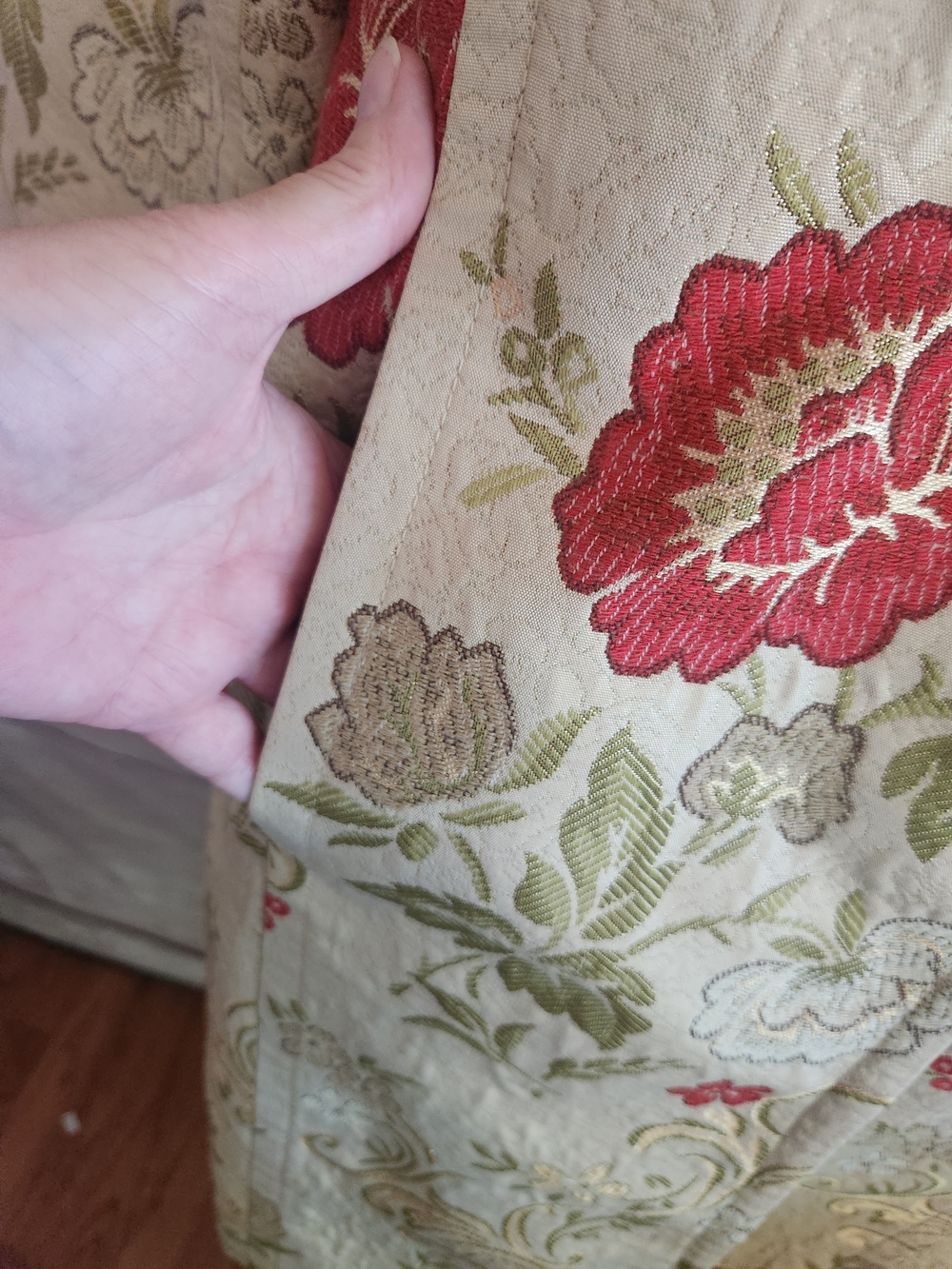 Apostrophe Cream Floral Jacquard Coat with Red & Green Accents - Picture 4 of 12